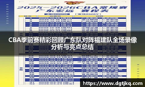 CBA季前赛精彩回顾广东队对阵福建队全场录像分析与亮点总结